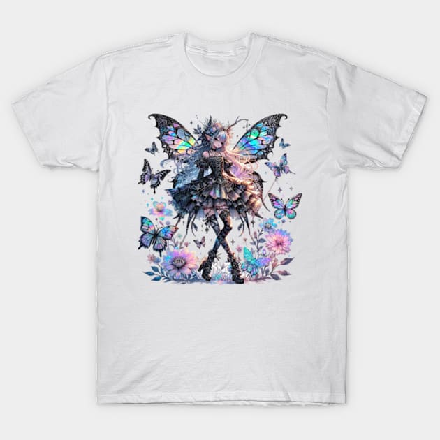 Anime Gothic Holographic Fairy Manga Fairycore Goblincore T-Shirt by Lavender Celeste